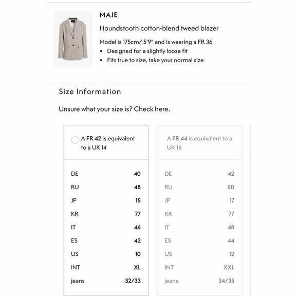 MAJE Tailored Check-Print Houndstooth Blazer Size FR 42 US 10 - Picture 13 of 14